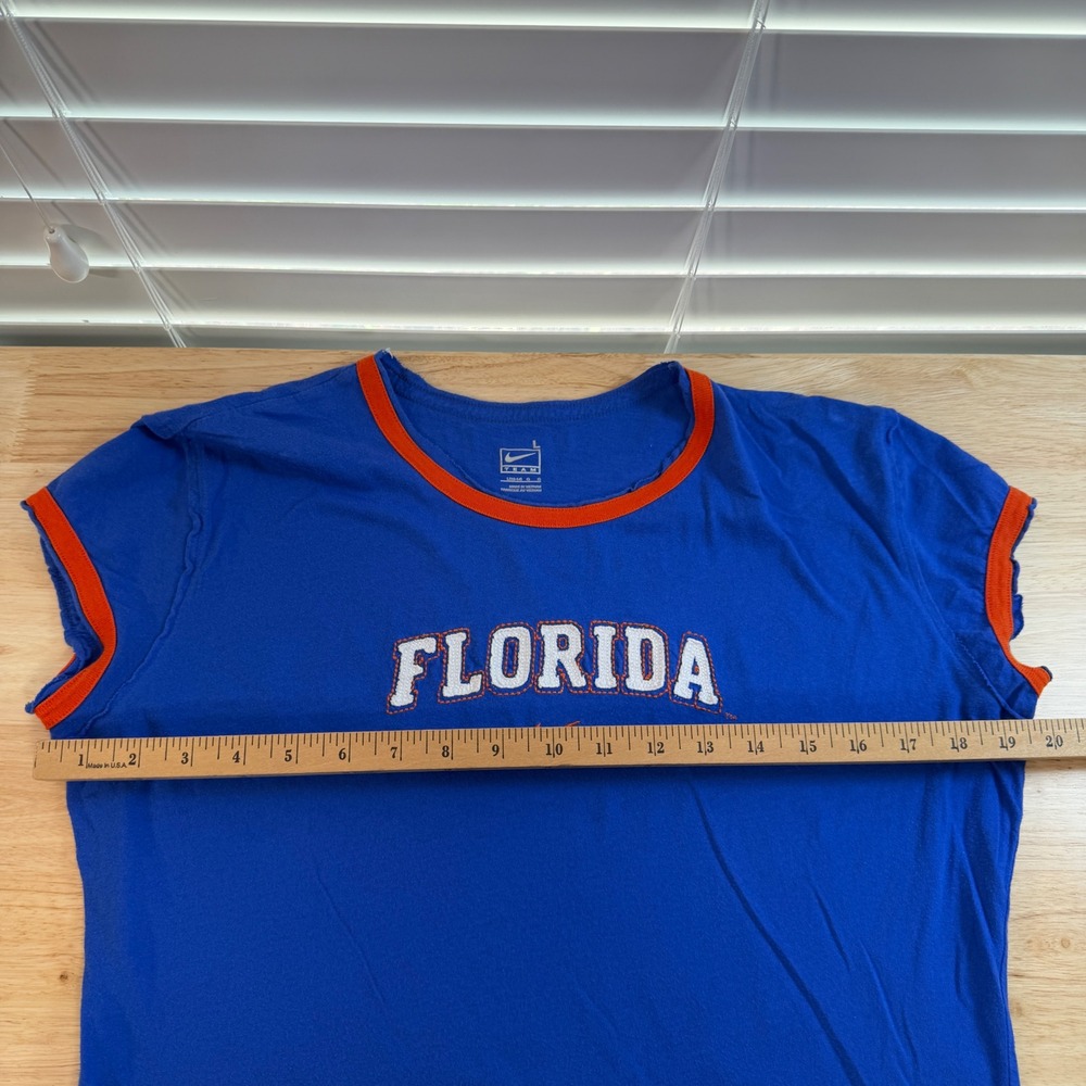 Nike Team Florida Gators Ringer T-Shirt Blue Orange Spellout Women Large L - Picture 8 of 9